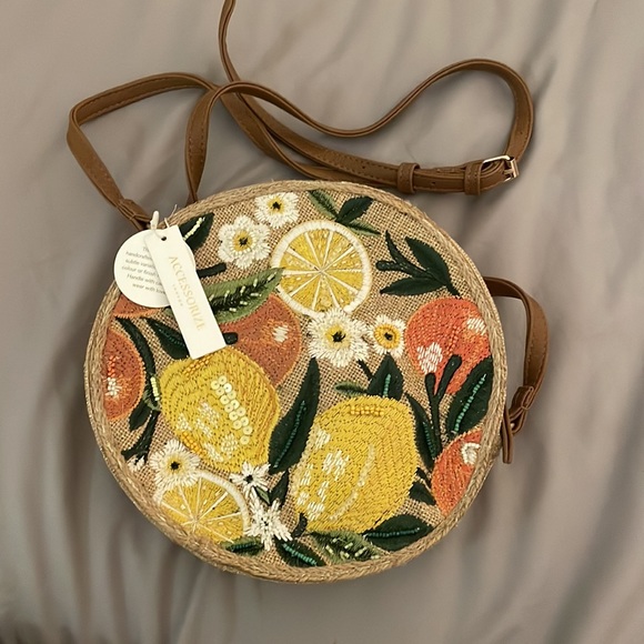 Accessorize Handbags - Accessorize London round embellished citrus straw tote BRAND NEW